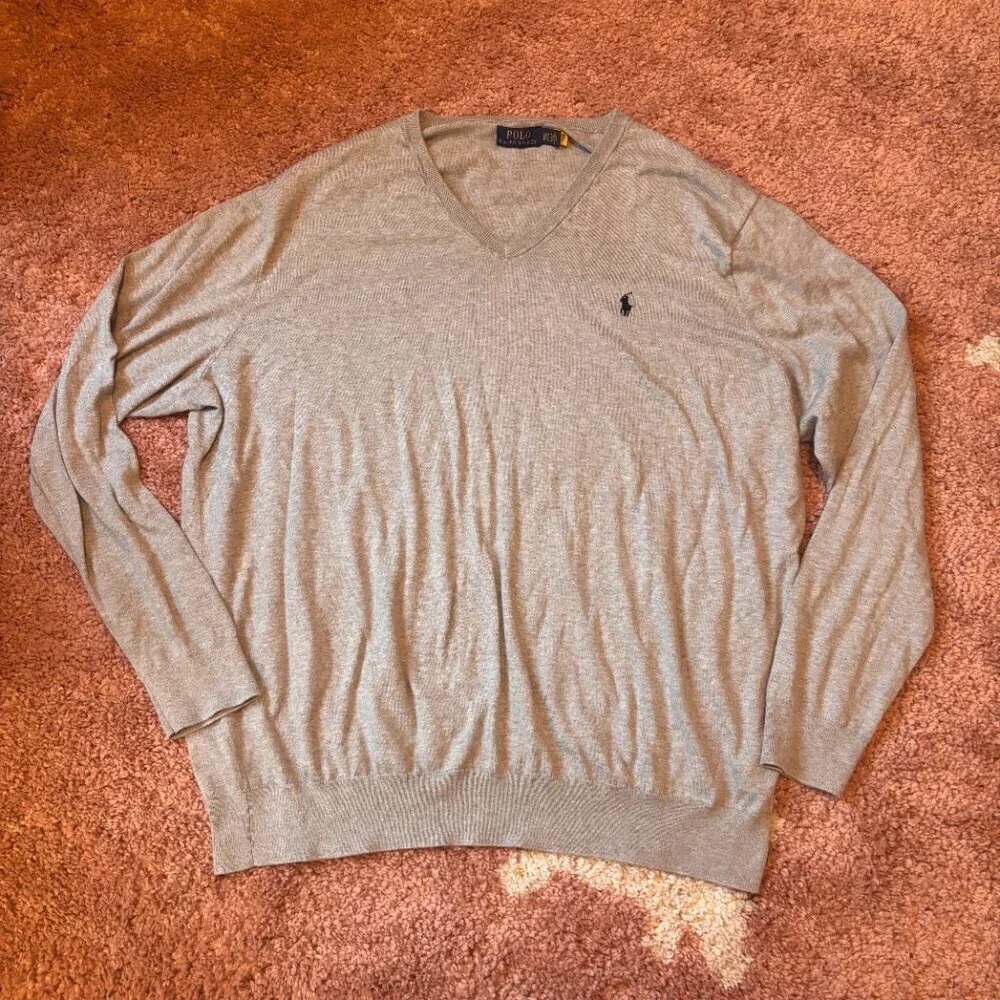 Polo Ralph Lauren Men's Pullover 100% Cotton V-Neck Sweater Grey Fit Size 3XLT